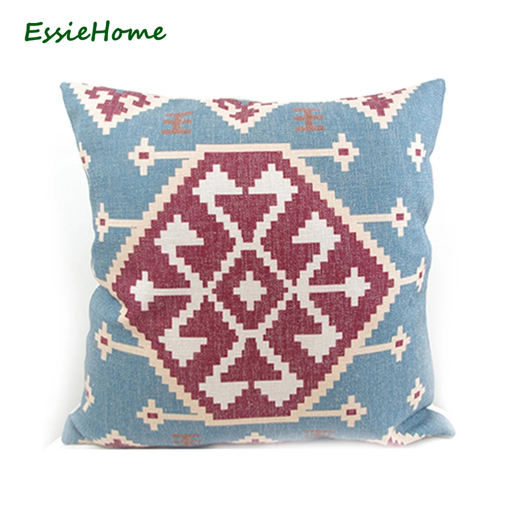 ESSIE HOME Blue Antique Cotton Linen Kilim Pattern Modern Decor Pillow Case Cushion Cover Throw Digital Print | Дом и сад
