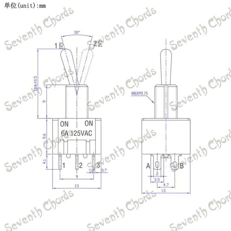 2 шт. 6 контактов 6A В переменного тока мини переключатель для управления