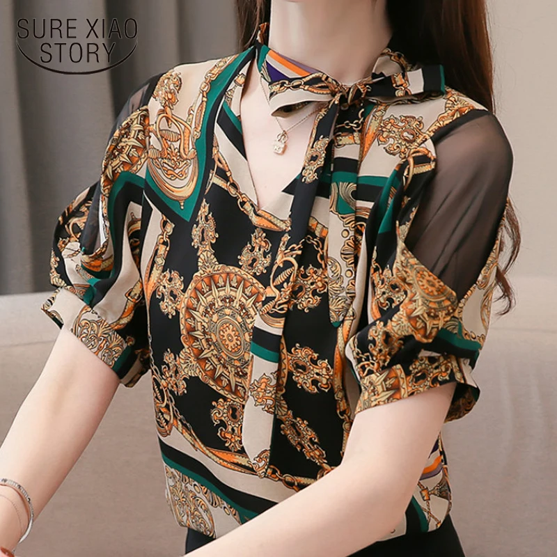 

mujer de moda2019women shirts plus size womens tops and blouses Vintage Floral V-Neck short sleeve chiffon blouse blusas 3441 50