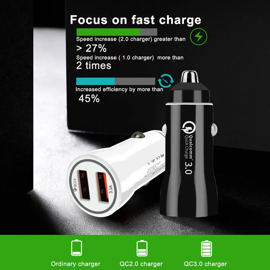 Автомобильное зарядное устройство Quick Charge 3 0 + 3.1A USB быстрое для Xiaomi mi 9 iPhone X 8 Huawei