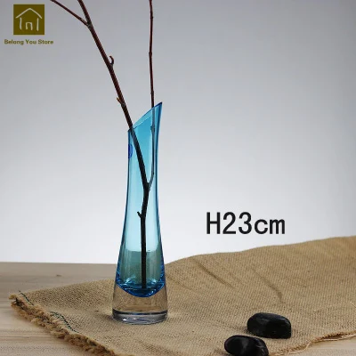 Blue 23cm Кристалл высокие вазы для свадьбы напольные вазы цветок Прозрачный Jarrones гидропонный контейнер дома декоративные вазы QAB012 - Цвет: Blue 23cm