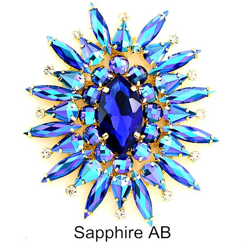 Sapphire AB 1 шт. стразы с круглыми цветочками, пришивные стразы, аппликации с золотым низом, стразы с плоским основанием для свадебного платья B3771 - Цвет: Sapphire AB