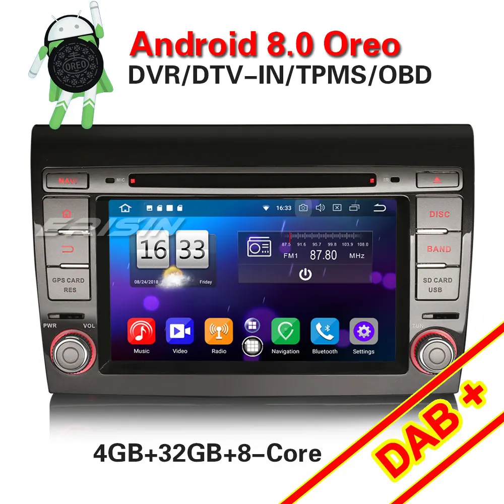 Erisin ES7571F 7 &quotAndroid 8 0 автомобиль радио DAB + TPMS OBD BT 4 г для FIAT BRAVO|Автомагнитолы| |