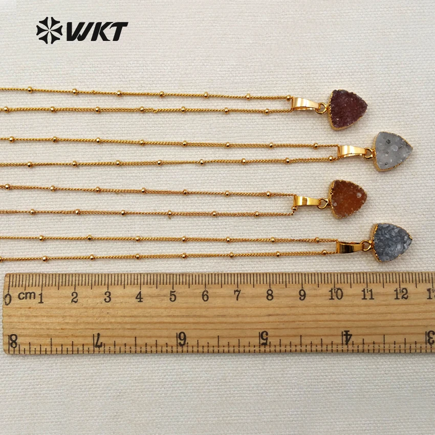 

WT-N1093 Wholesale Natural Druzy Quartz Pendant Plating Gold Chain Heart Shape Crystal Quartz Necklace For Women Jewelry Gift