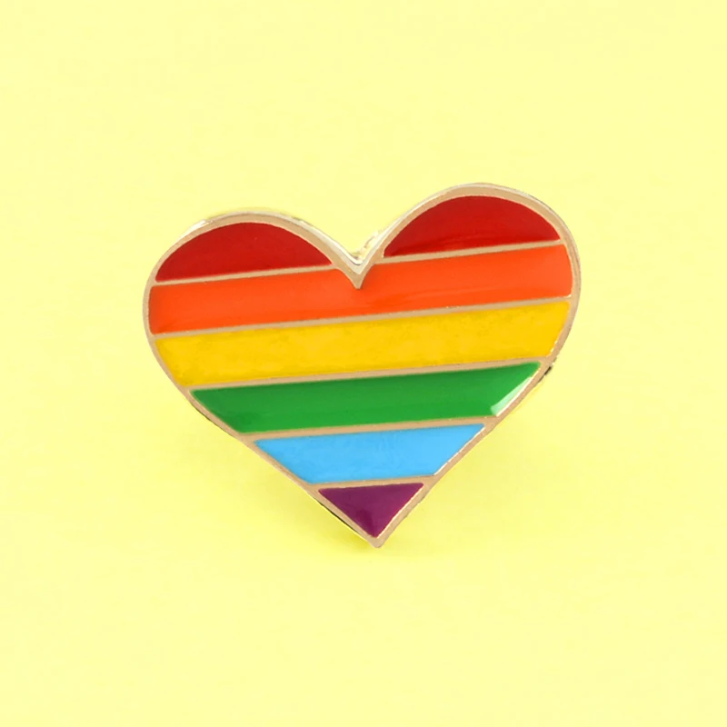Мультяшная Радужная брошь в форме сердца эмалированные булавки разноцветные