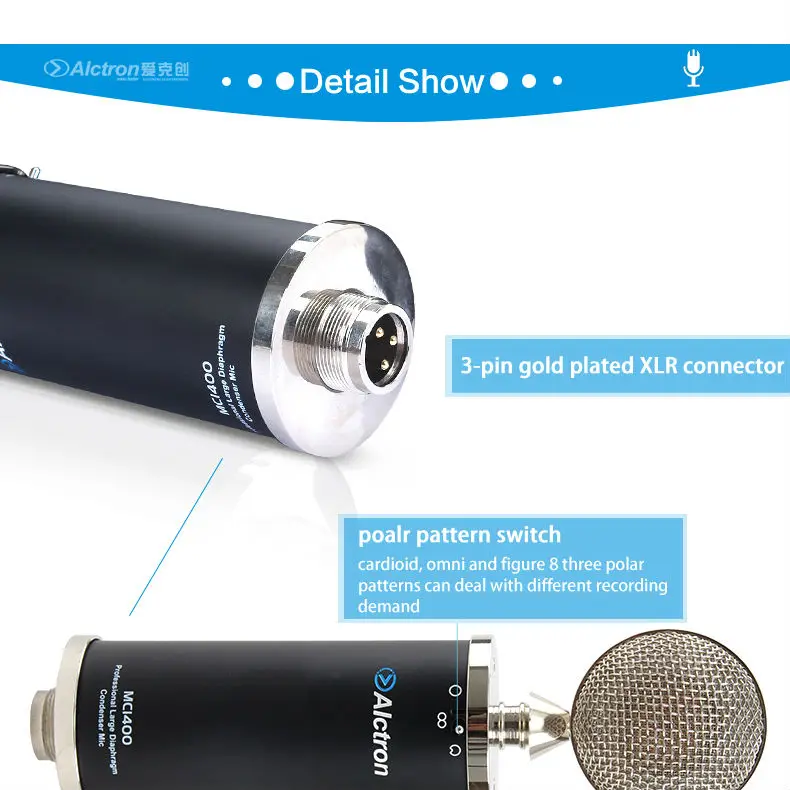 Alctron MC1400 Профессиональный мультиузор с большой диафрагмой записывающий конденсаторный микрофон, Студийный микрофон