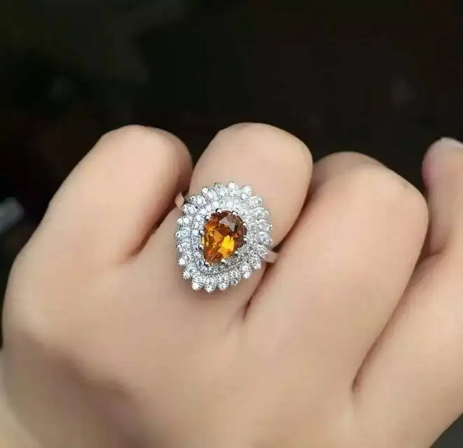 Женское кольцо с каплей воды Diana элегантное натуральным желтым кристаллом из