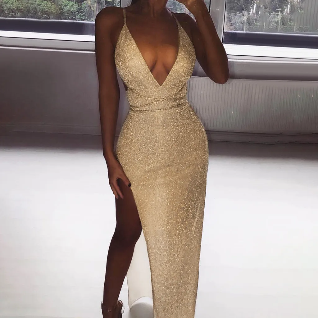 Женское платье Elegante Sexy Bling Бандаж с v образным вырезом wrap Летнее модное облегающее