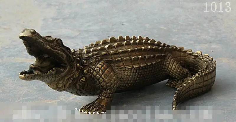 Китай латунь дикий злой крокодиловый крокодил Кайман Искусство украшение статуя