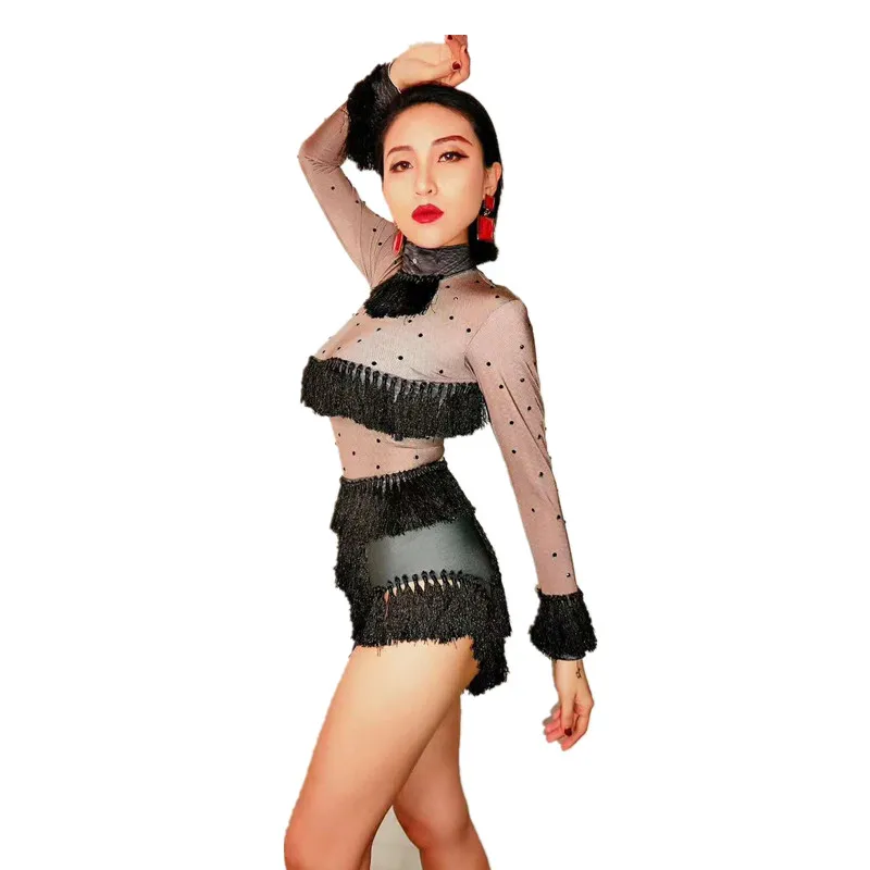 Женский боди с кисточками и стразами Christia Bella вечерние Стрейчевые трико для