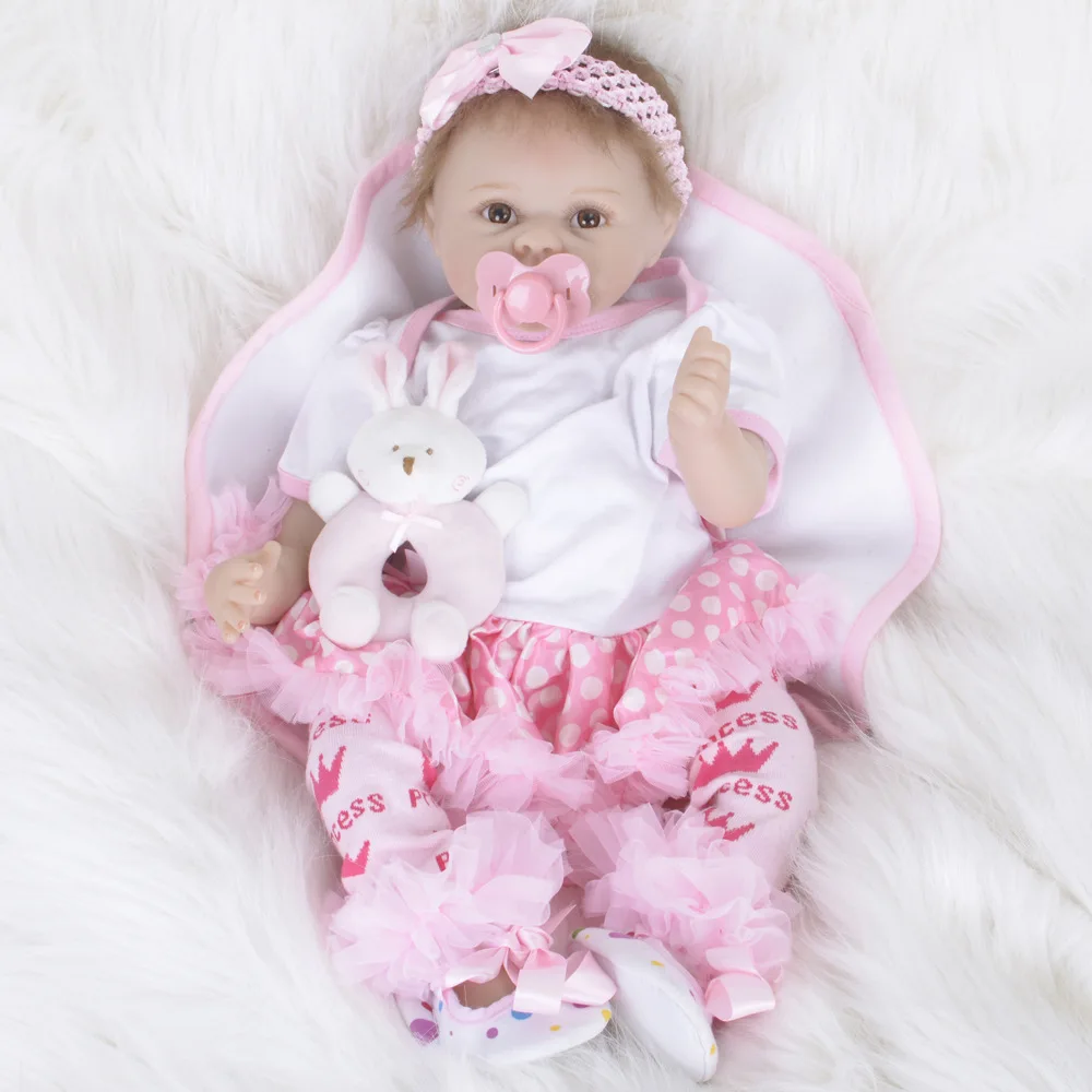 

22" New Handmade Silicone Cloth Body adorable Lifelike Bonecas girl reborn menina de silicone kid bebe doll