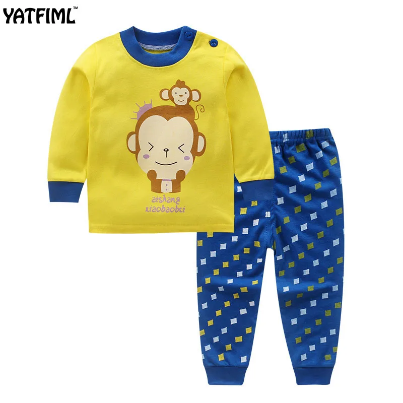 YAFIML 2017 Autumn Winter pajamas for girls boys toddler baby set Children sleepwear top+pants 2pcs 100%cotton knitted |