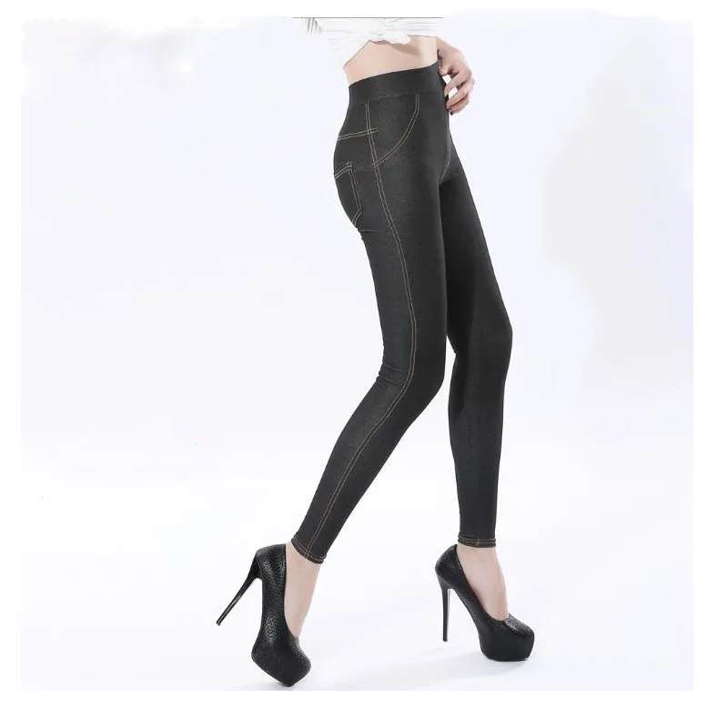 2018 Для женщин хлопок подражать Джинсы черные леггинсы для пикантные женские