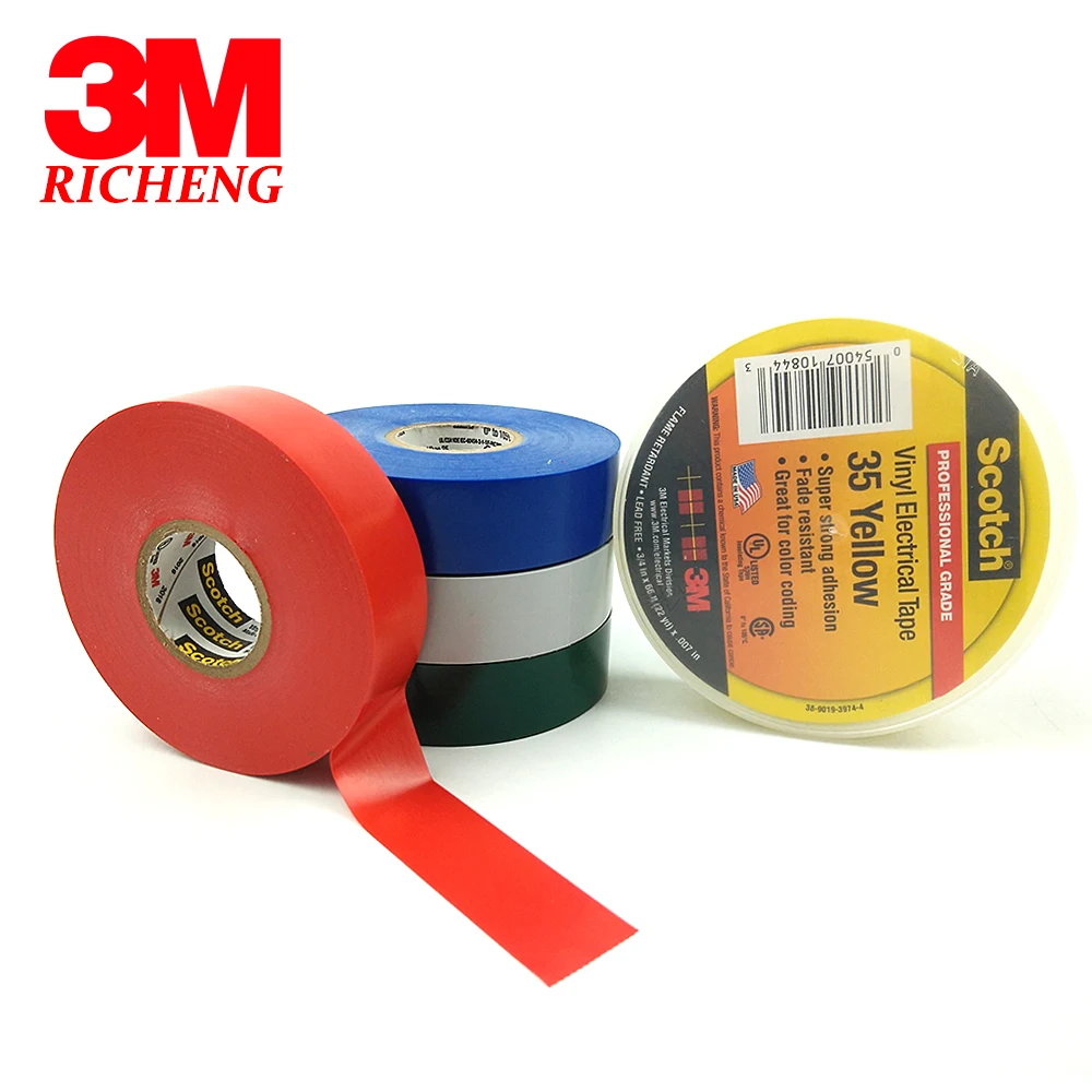 

100% original Vinyl Electrical 3M 35 Colour Coding waterproof electrical insulation Tape 19mm*20.1m*0.15mm