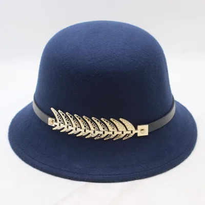 Navy New 9 Colours Winter Autumn Imitation Woolen Fedoras Cap Basin of Dome Woolen Cloth Hat Female Cloth Basin Cap Fedora - Цвет: Navy