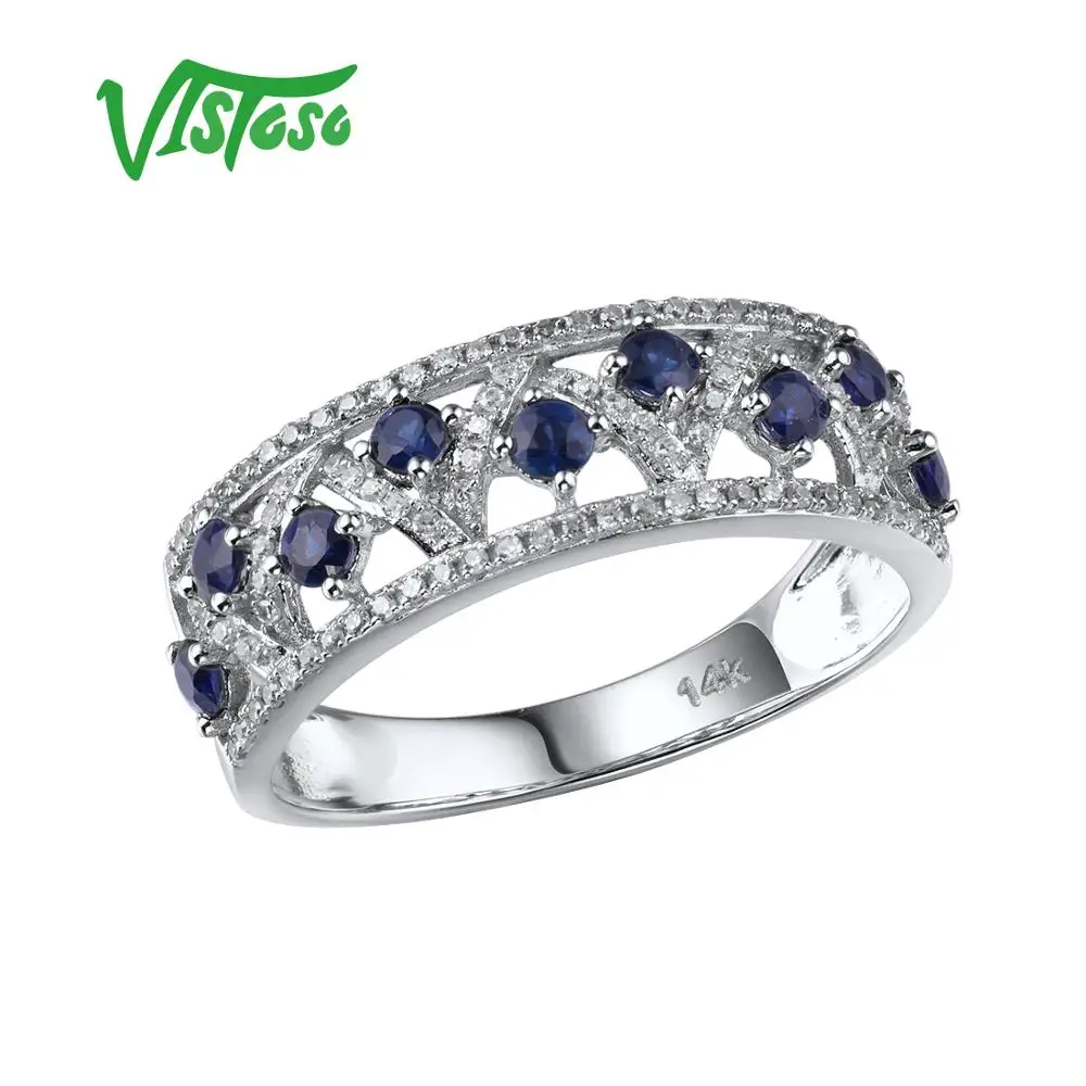 VISTOSO Подлинная 14 K кольца из белого золота для женщин сверкающие бриллианты