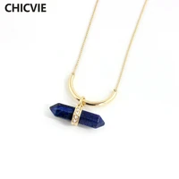 chicvie blue necklace for women long gold color sweater necklaces pendants ethnic jewelry sne160206