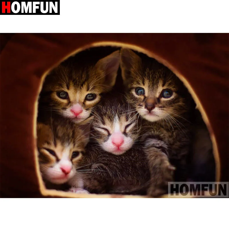 Алмазная живопись HOMFUN A17422 Кот картина с полными квадратными/круглыми стразами 5D