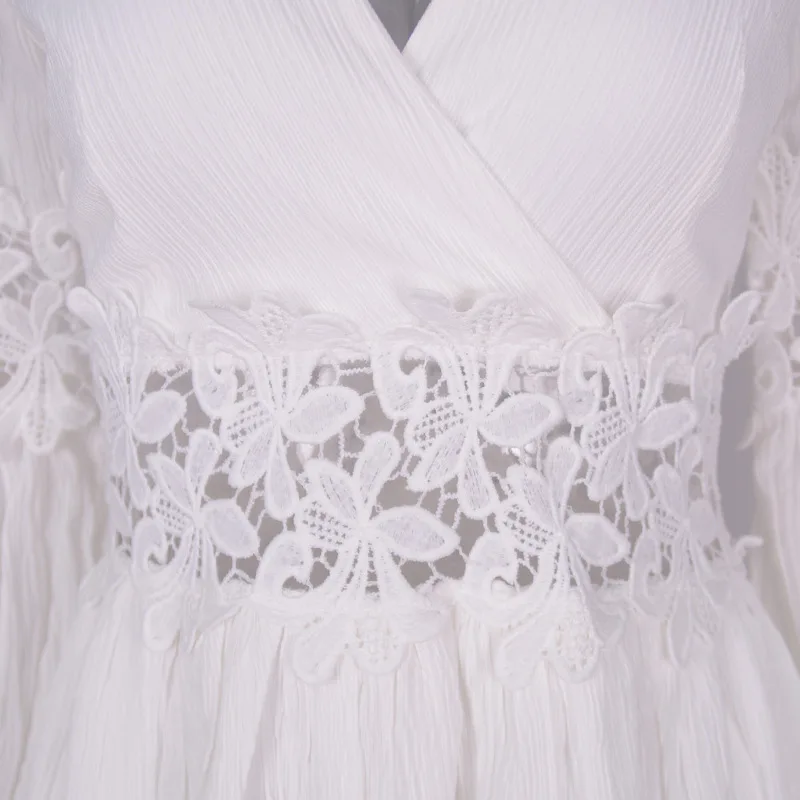 Женское облегающее кружевное платье с v образным вырезом и высокой талией белое