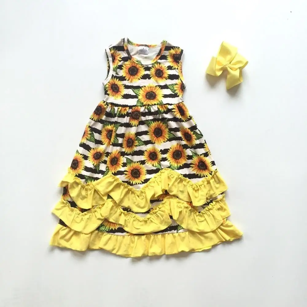baby girls clothes summer ruffle dress sunflower children yellow floral boutique with bow | Детская одежда и обувь