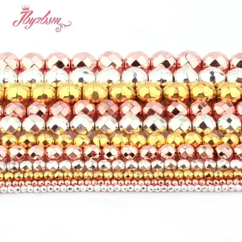 Бусины Из Натурального Гематита круглые бусины ограненные серебристые розовые