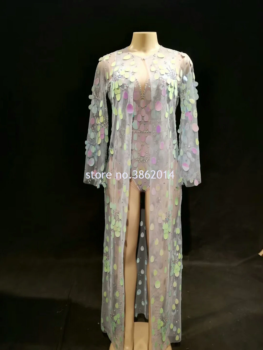 Блестящий сетчатый боди со стразами длинный плащ для женщин костюм танцев одежда