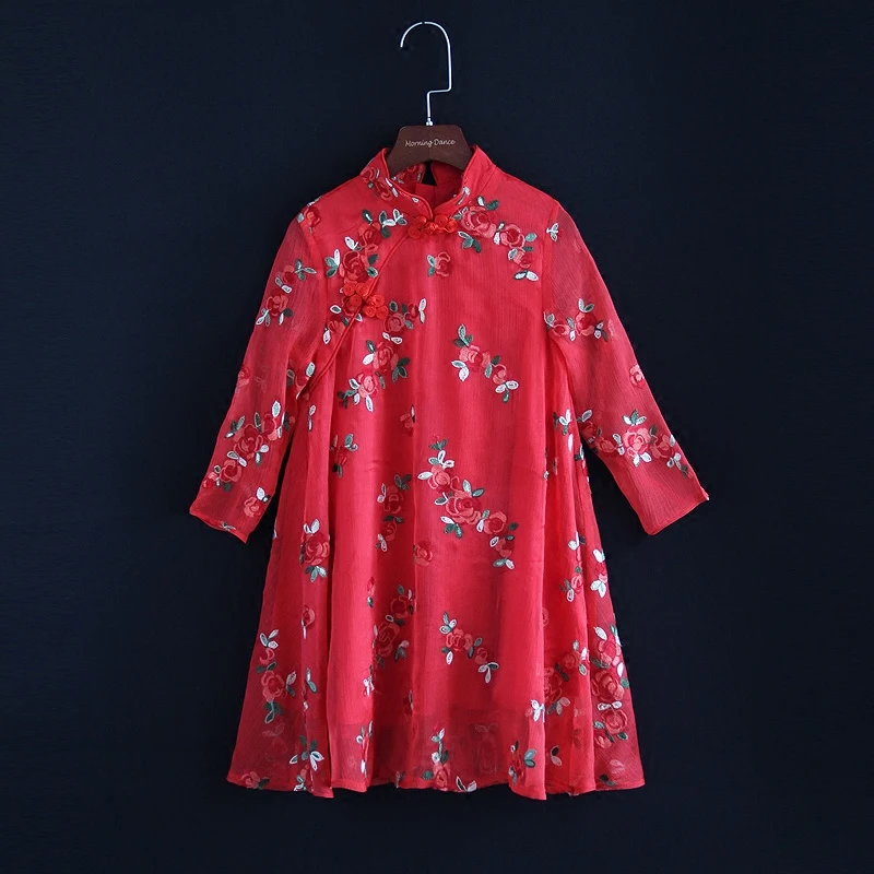 

Spring mother daughter matching dress family children embroidery Chinese dress kids mum girls women custom made cheongsam dress