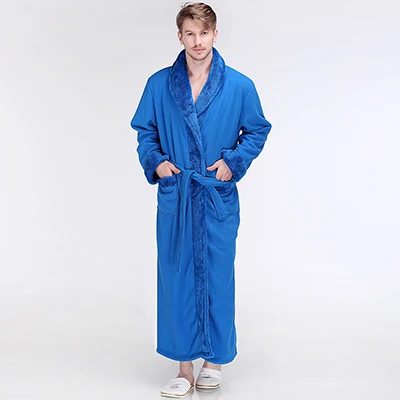 Sea Blue Men Мужской зимний удлиненный толстый теплый фланелевый флисовый халат для мужчин s роскошное кимоно Банный халат женский сексуальный меховой халат мужской Халат - Цвет: Sea Blue Men