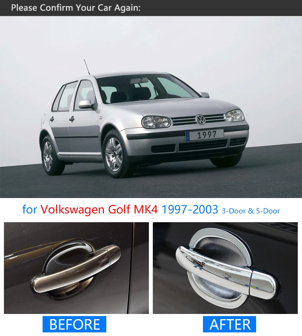 Для VW Golf 4 Mk4 хромированные чехлы с ручками Набор отделки из дверей для Volkswagen 1J 1997