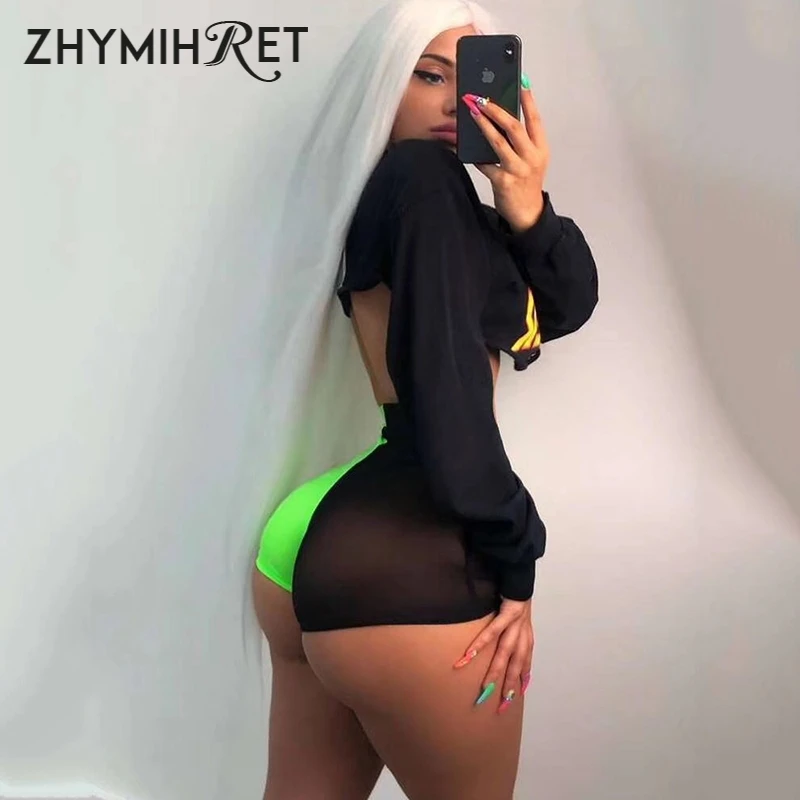 ZHYMIHRET неоновый цвет сетки пэчворк с высокой талией шорты женские Fittness байкерские