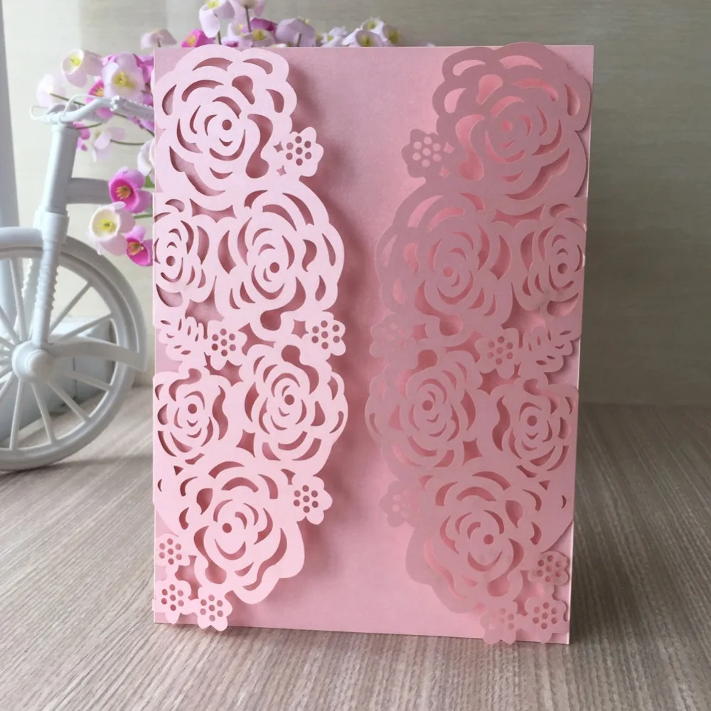 

30pcs deep purple Pearl Paper Card Elegant Flower Inviting Card Party Craft Romantic Happy Wedding Invitation Card Qj-5