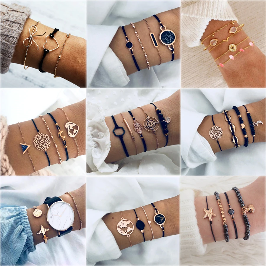 Женский браслет в стиле бохо 32 стиля ретро карта сердце раковина звезда лотос