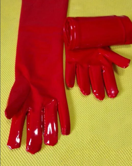 Сексуальные женские длинные перчатки из ПВХ с пятью пальцами для влажного образа