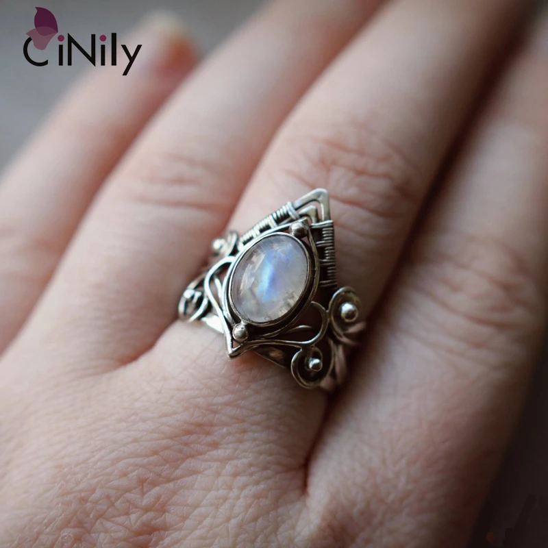 CiNily роскошный лунный камень посеребренное женское Драгоценное кольцо ювелирное