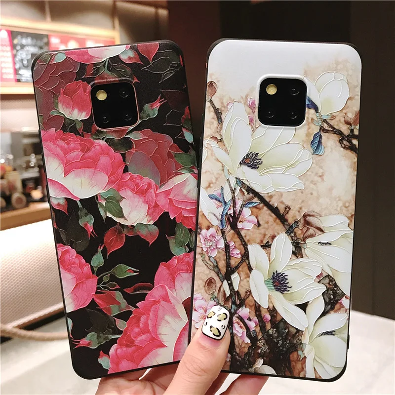 3D цветок с тиснением и изображением силиконовый чехол для Huawei Y7 Y6 Pro Y5 Y9 P10 P20 P30 Mate 20 Lite Honor 10i 10 9 Lite 8X P Smart плюс