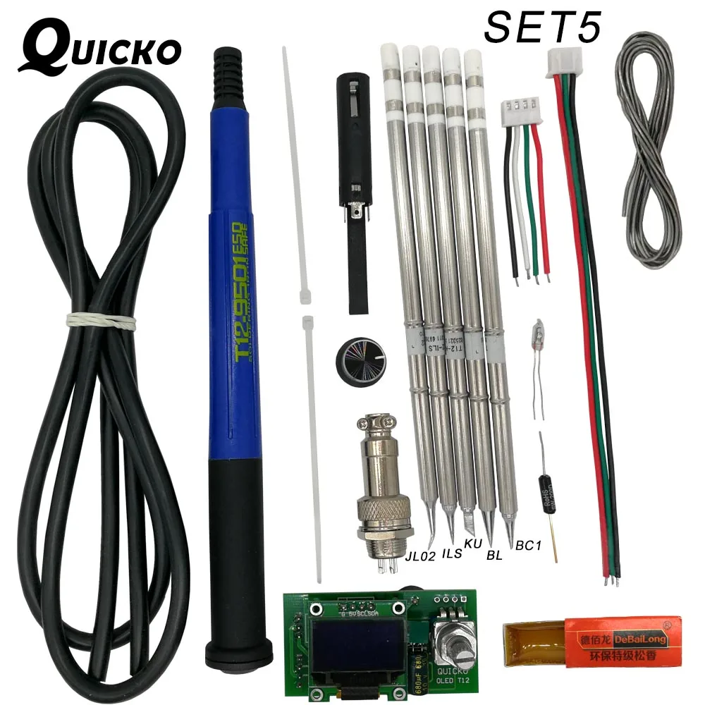 Set 5 QUICKO регулировка температуры T12 STC OLED контроллер цифровой паяльник станция сварки дисплей панель применяется к HAKKO T12 советы - Цвет: Set 5