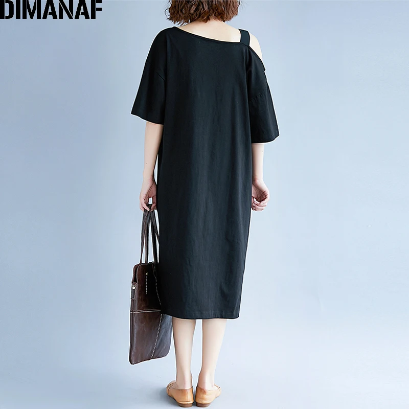 Женское длинное платье из хлопка DIMANAF однотонное черное с открытыми
