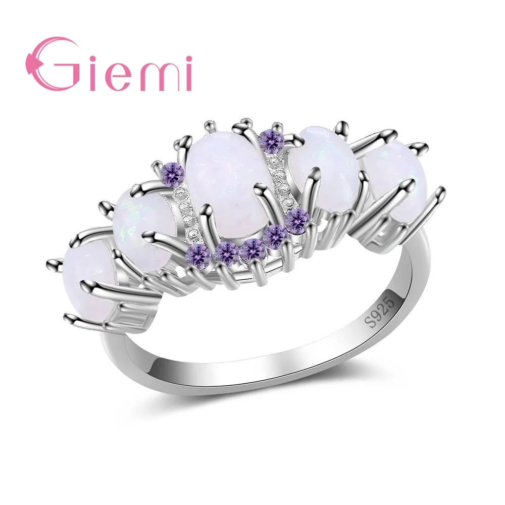 

Delicate Rainbow Fire Opal Rings Luxury 925 Sterling Silver Wedding Party Jewelry for Women Female Gifts Free Shipping