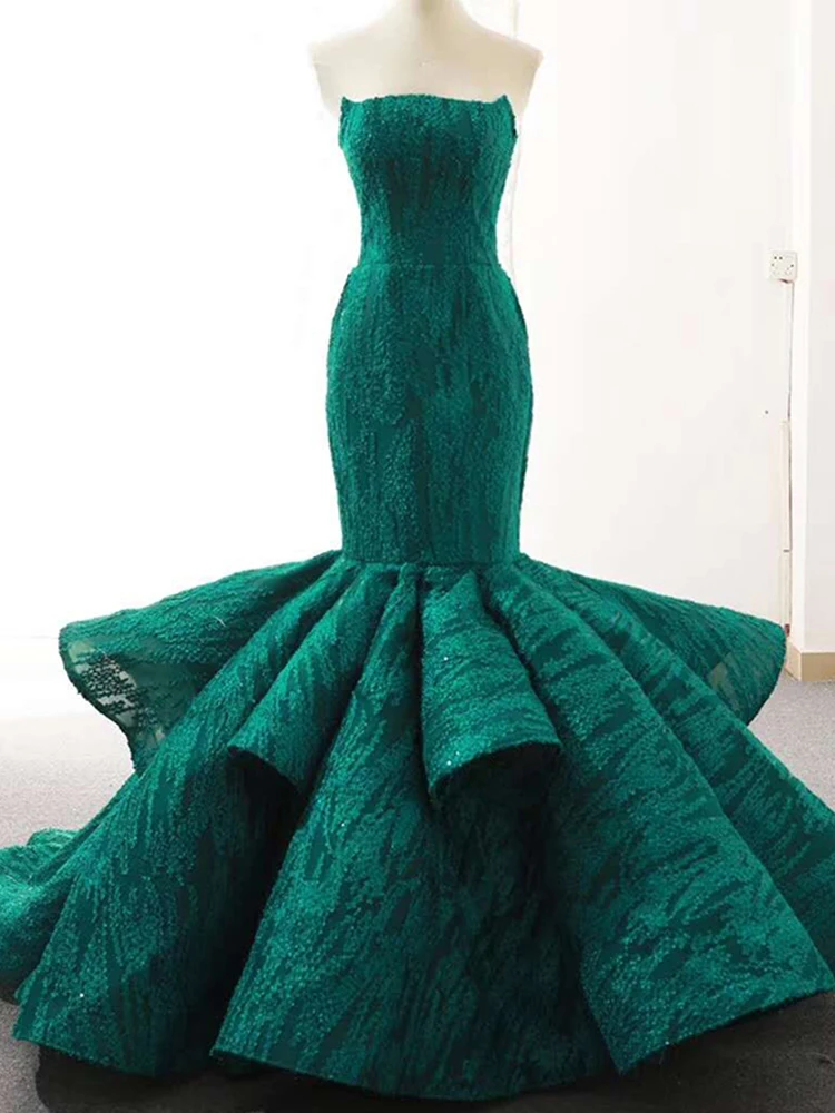 J66614 jancember blue mermaid evening dresses 2019 strapless lace up tiered floor length with train evening gown вечернее платье