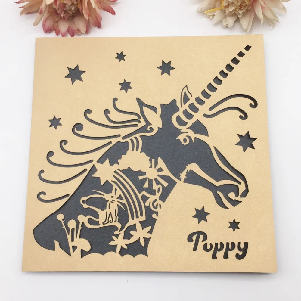 

100pcs/lot Laser Cut Unicorn Pattern Wedding Invitation Card Customizable Birthday Party Invitations Greeting Gift Card