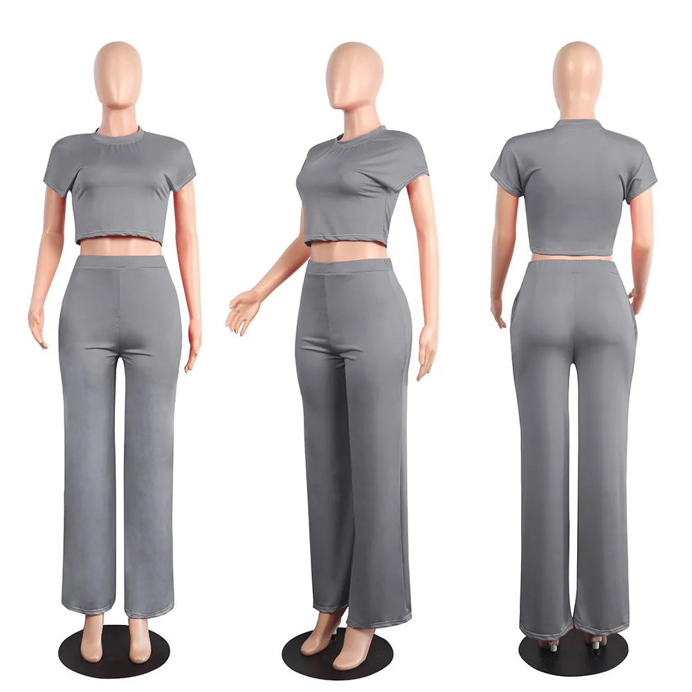 

Causal Women Suits Short Sleeve O Neck Top With Women Pants Fashion Women Set