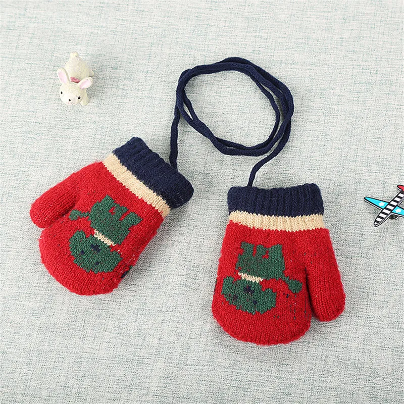 Cute Infant Baby Gloves Thicken Hot Girls Boys Of Winter Warm Rope Full Finger Cartoon Soft Knitting kid Mittens | Детская одежда и