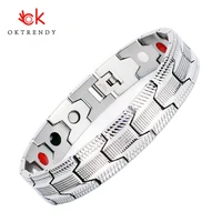 oktrendy health magnetic therapy bracelet men jewelry silver color 316l stainless steel 4 elements bracelets bangles