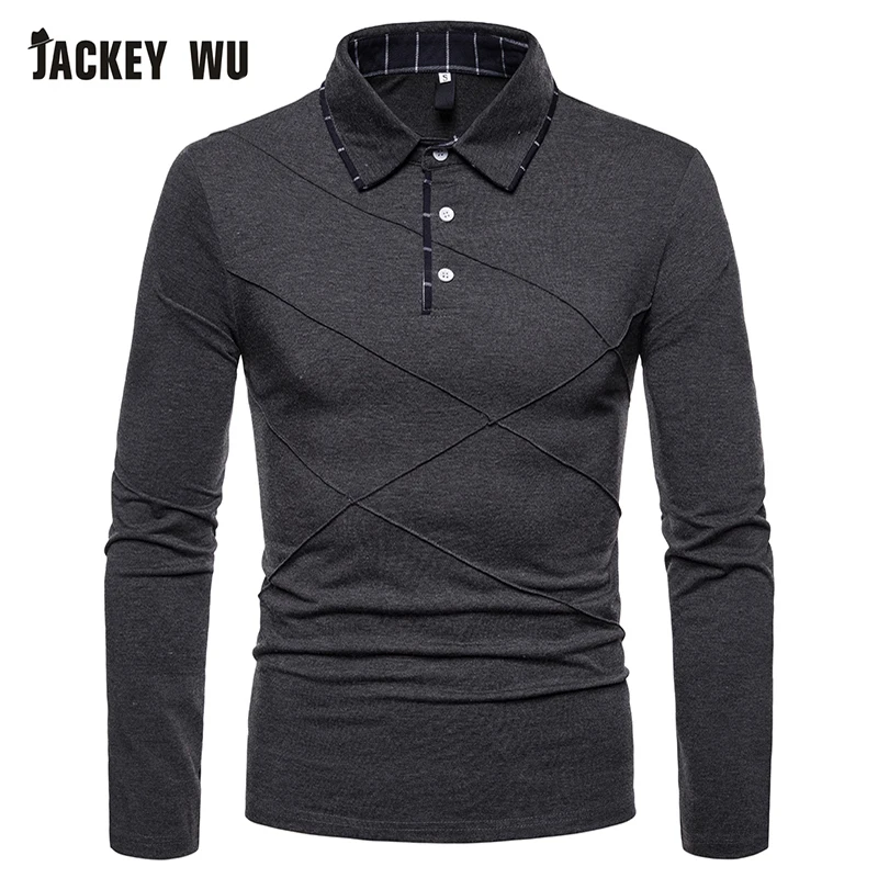 JACKEYWU Мужская рубашка поло весна 2019 модная чистый цвет длинный рукав хлопок