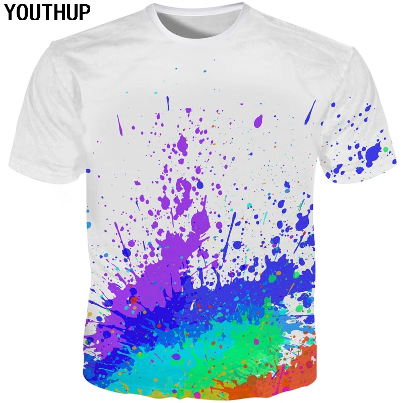 Забавная 3D футболка YOUTHUP 2020 для мужчин и женщин разноцветная с принтом брызг