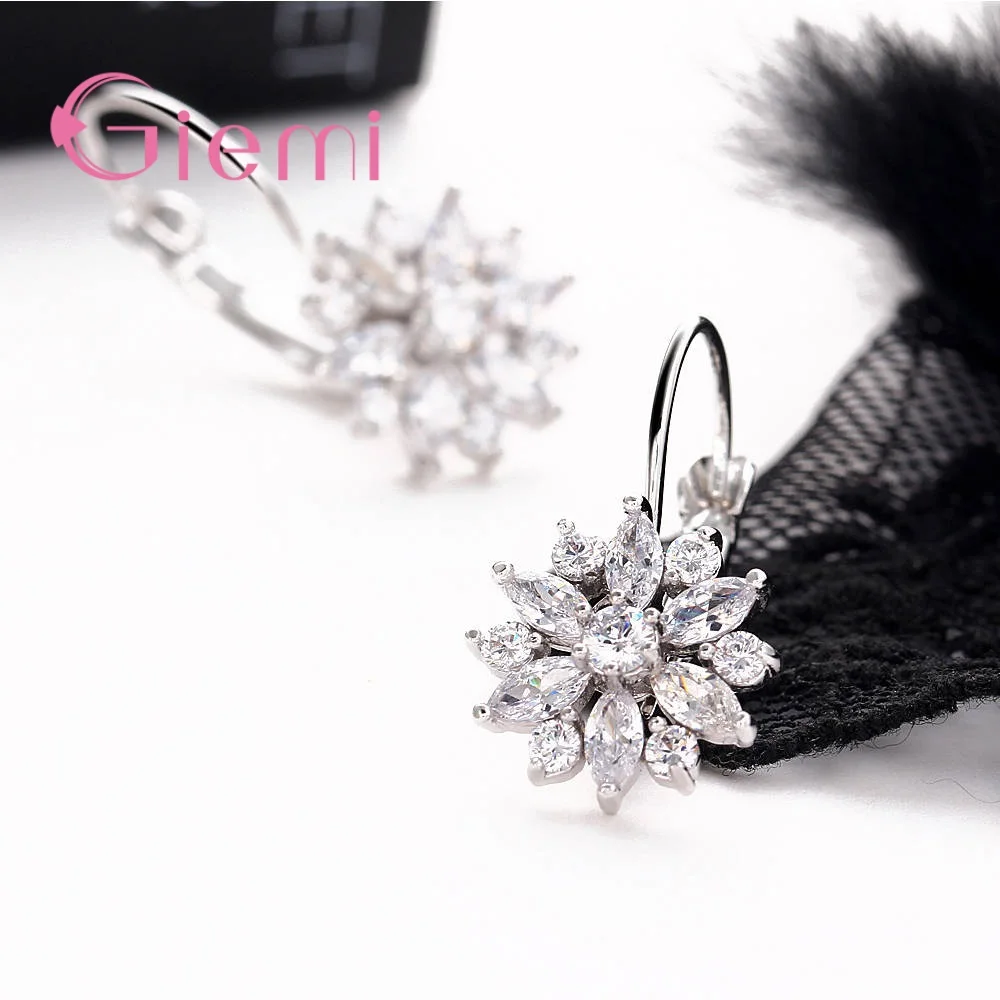 Rhinestones Flower Stud Earrings 925 Sterling Silver For Women Bijoux Vintage Love Wedding Earring Statement Jewelry | Украшения и