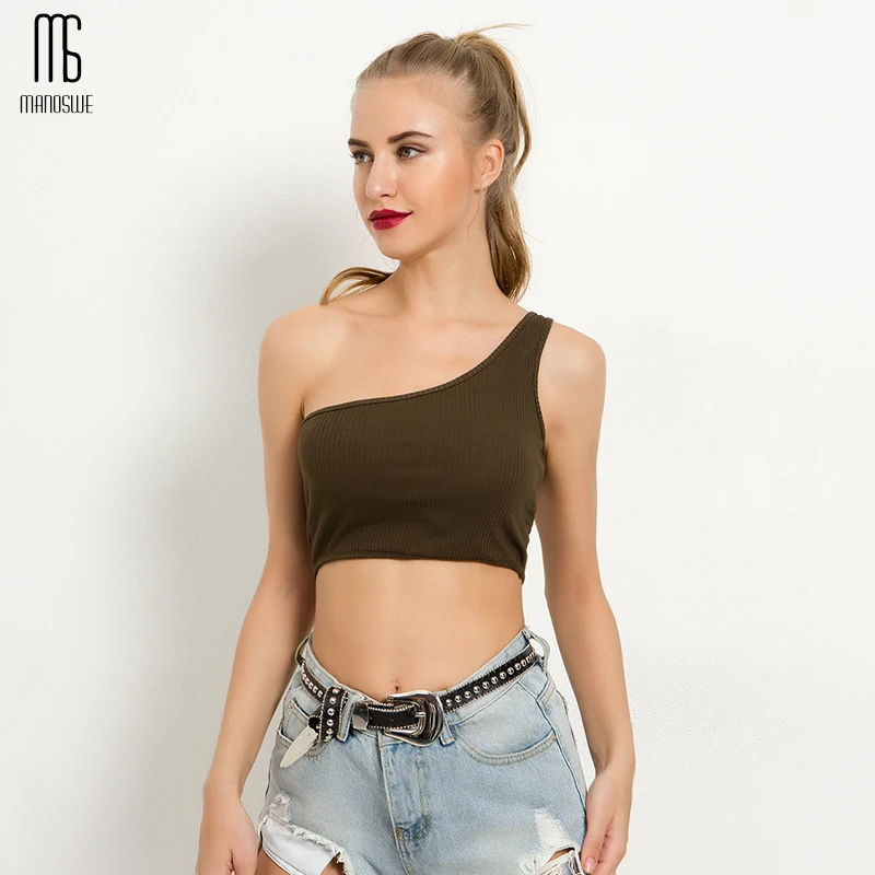 Женские однотонные топы без рукавов с одним плечом модные сексуальные пуш ап