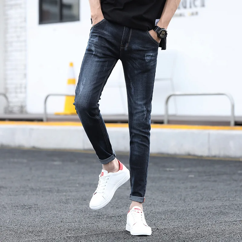 2018 сезон: весна–лето Для мужчин женские Стрейчевые джинсы-скини Проблемные