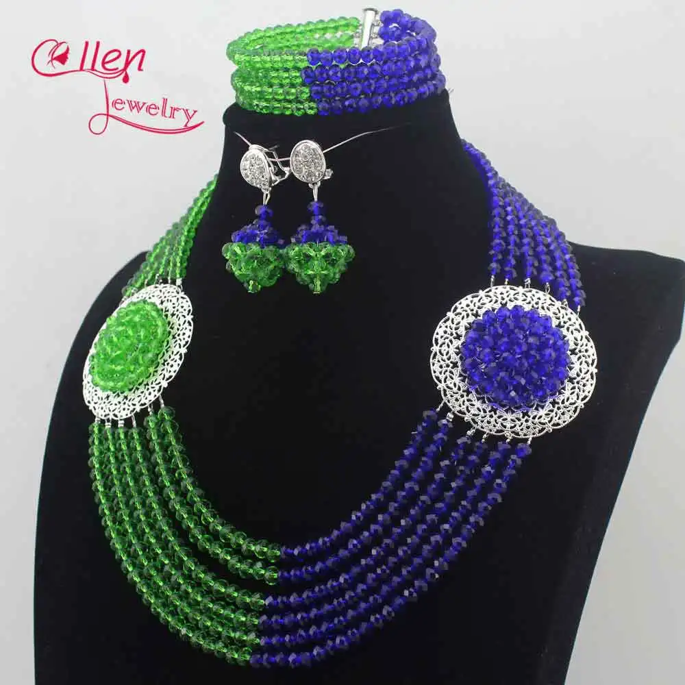 Cllen Lewelry Королевский Синий Зеленый Серебряный нигерийский Свадебный Африканский