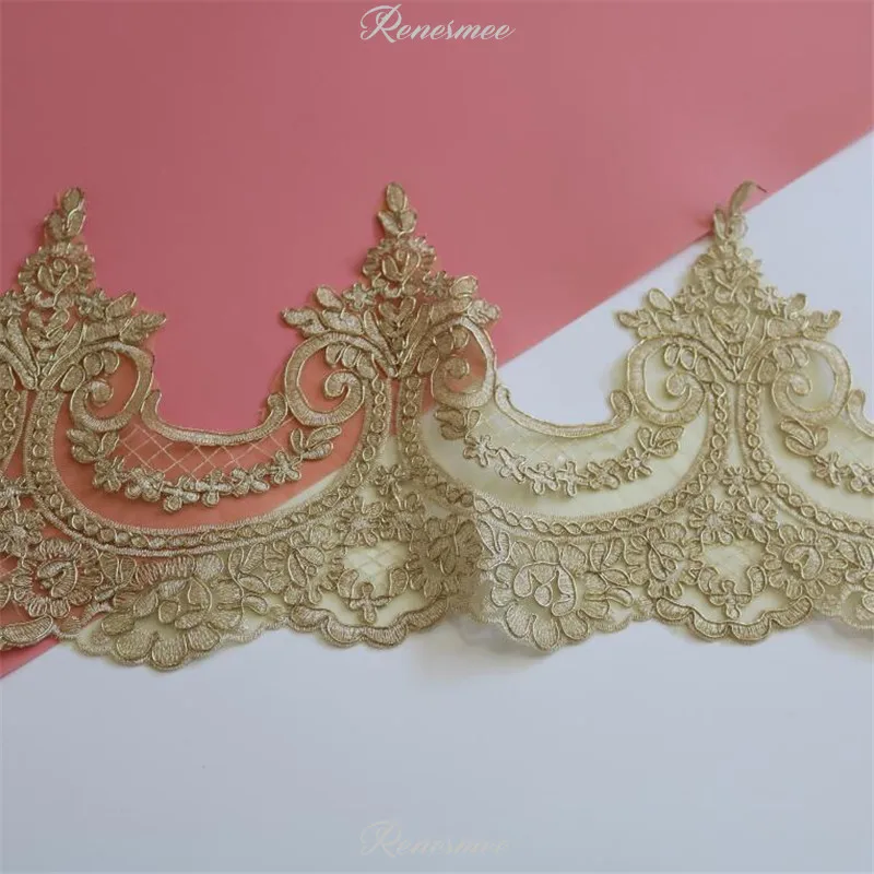 1Yard Light Gold Cord Embroidery Lace Trim for Bridal Wedding Gown Costume Design Mesh 23cm SX344 | Дом и сад